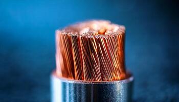 Detailed View of Copper Wire Strands Showing Intricate Texture and Shine in Close-Up at Workshop Setting photo