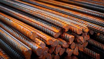 Piles of Rusty Steel Rebar Used in Construction at a Construction Site During the Day photo