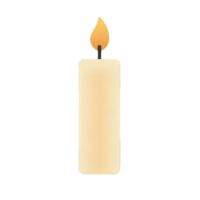 A white candle with a yellow flame on a transparent background, the candle is lit and the flame is flickering png