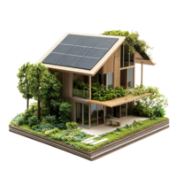 Eco-Friendly Modern House with Solar Panels and Greenery png