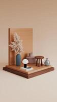 A wooden shelf with vases and books on it photo