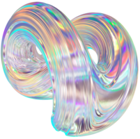3D Metallic chrome swirl shape, iridescent abstract twist form png