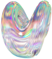 3D Metallic swirl shape, iridescent abstract twist holographic form png