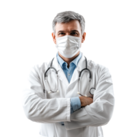 doctor wearing a mask and standing with his arms crossed png