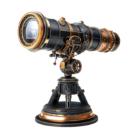 an old telescope on a stand with a black and gold design png