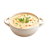 a bowl of soup with parsley on a transparent background png