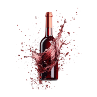 red wine bottle with splash on transparent background png