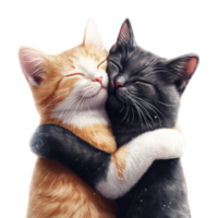two cats hugging each other on a transparent background png