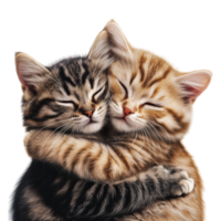 a two kittens hugging each other on a transparent background png