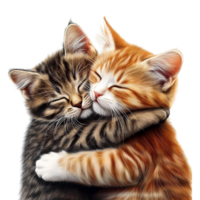 two kittens hugging each other on a transparent background png