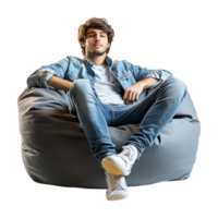 a man sitting on a bean bag chair png
