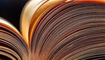 Close-up View of a Beautifully Bound Book Showcasing Its Intricate Pages and Gilded Edges in Warm Light photo