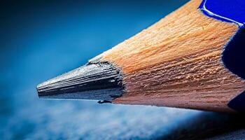 Close-up of a Sharpened Pencil Tip Resting on a Textured Surface With a Blue Casing Highlighting Fine Details and Craftsmanship photo