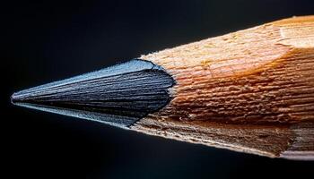Close-up View of a Sharpened Pencil Revealing Its Intricate Details and Texture Against a Dark Background photo