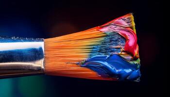 Brightly Colored Paint on Brush Tips Ready for Artistic Creation in Vibrant Studio Setting photo