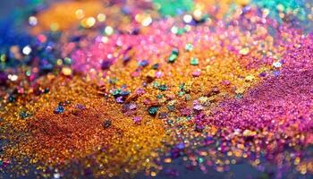 Colorful Glitter Assortment on a Surface With Metallic Sparkle and Varying Textures During a Creative Arts Project photo