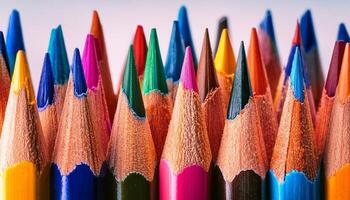 Colorful Collection of Sharpened Pencils Arranged in a Vibrant Display on a White Surface photo