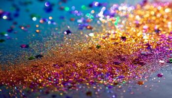 Colorful Glitter Scattered Across a Surface Creating a Sparkling Effect in Festive Decor photo