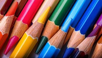 Colorful Assortment of Colored Pencils Arranged in a Vibrant Display on a White Surface photo