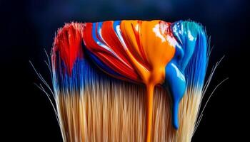 Colorful Paint Swirls on a Brush Create a Vibrant Display of Creativity and Artistic Expression in a Studio Setting photo