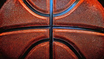Close-up View of a Basketball Showcasing Its Texture and Design Elements With Dramatic Lighting photo