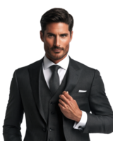 Elegant Man in Three-Piece Suit Adjusting Cufflinks, Isolated on Transparent Background png