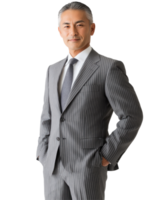 Mature Man in Light Grey Suit with Hands in Pocket, Elegant and Stylish, Isolated on Transparent Background png