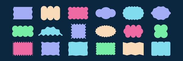 Serrated and corrugated shapes. Wiggle rectangular and round forms. Set of bight badge frames vector