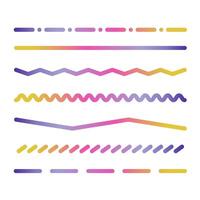 Rainbow gradient lines. Neon Dashed and Waves Dynamic shapes collection on white background vector