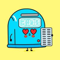 Cartoon Punch Clock. Cute Time Clock Holding a List with Hearts vector