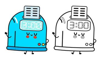 Smiling Punch Clock Mascot. Cute Cartoon Time Recorder with Black and White Variant. vector