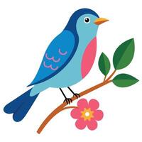 Bird Resting on a Blooming Branch vector