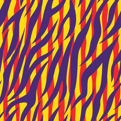 Zebra pattern flow over a vibrant neon red geometric background, creating a dynamic and energetic abstract print. The sharp lines and contrasting colors