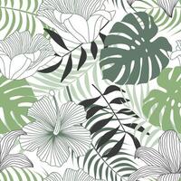 Abstract outline Floral seamless pattern with leaves. tropical background vector
