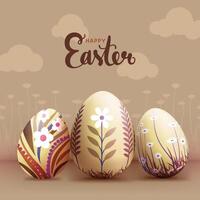 happy easter social media post template design with typography and illustration of easter eggs on brown background vector