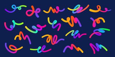 Wavy gradient shapes on dark background. Background with colored squiggles gradient lines design for flyer, poster, cover or banner. Set of illustration. vector