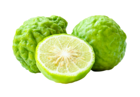 Green bergamot fruits or kaffir lime with half isolated with clipping path in file format png