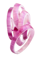 Vertical pile of fresh red or purple onion rings or slices isolated with clipping path in file format png
