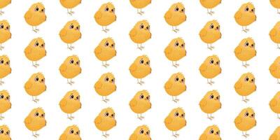 A seamless pattern of uniformly arranged yellow baby chicks on a white background. Template illustration for textile, wallpaper, wrapping paper, and print. vector