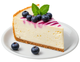 Piece of cheesecake with blueberries and mint isolated on transparent background - generated by ai png