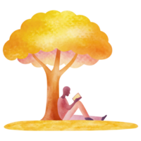 national love a tree concept. Reading under a colorful tree in a serene setting. png