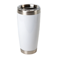 Sleek White Travel Mug with Stainless Steel Base. Ideal for Hot and Cold Beverages on the Go. Stay Hydrated in Style png