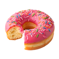 Delicious Pink Donut with Sprinkles and a Bite Taken png