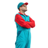 Colorful Work Overalls with Cap for Men. Ideal for Professionals and DIY Enthusiasts. Perfect Blend of Comfort and Functionality. png