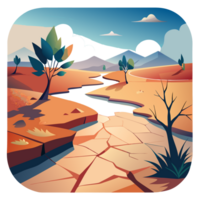 Dehydration from Drought Minimalist Illustration of Cracked Desert Landscape png