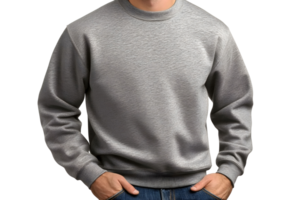 Grey sweatshirt for mockup displayed on a model showcasing casual wear for urban settings png