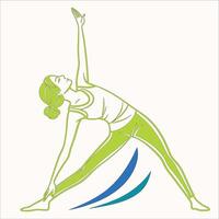 Woman practicing the triangle pose in a yoga session vector