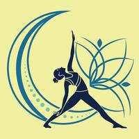Yoga pose illustration with moon and lotus flower vector