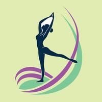 Yoga silhouette in tree pose with a geometric background vector