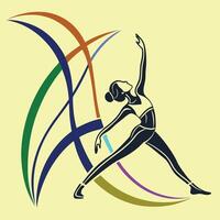 Yoga pose silhouette with colorful arcs vector